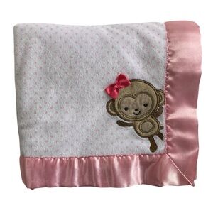 Carter's Just One You Baby Girl Blanket Monkey White Pink Polka Dot 29 x 34.